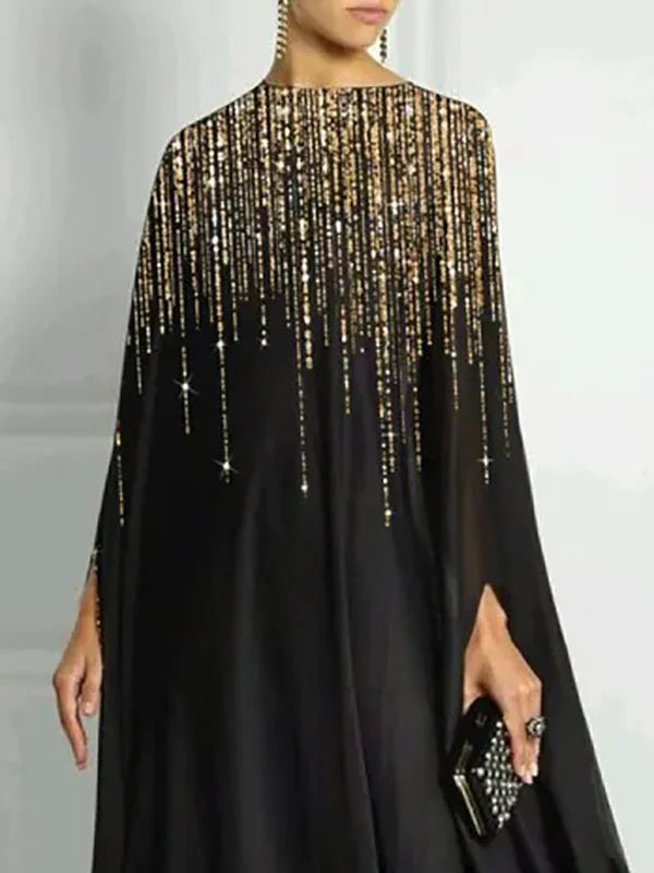 Long Sleeves Loose Rhinestone Round-Neck Maxi Dresses 116326 Long Sleeves Loose Rhinestone Round-Neck Maxi Dresses 116326