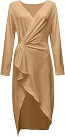 Womens V Neck Irregular Hem Dress Long Sleeve Solid Color Tunic Dress Women Summer Short Sleeve Ruffle Loose Swing Casual T Shirt Dress    X183677 - TUZZUT Qatar Online Shopping