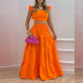 2 Pcs Women's Sleeveless Solid Color Skirts Set 390785