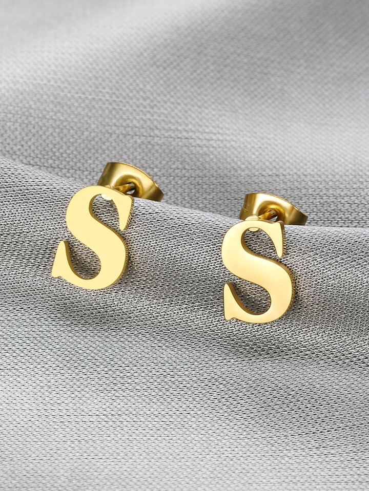 Letter Charm Necklace And Letter Stud Earrings Set S 4606034 - Tuzzut.com Qatar Online Shopping
