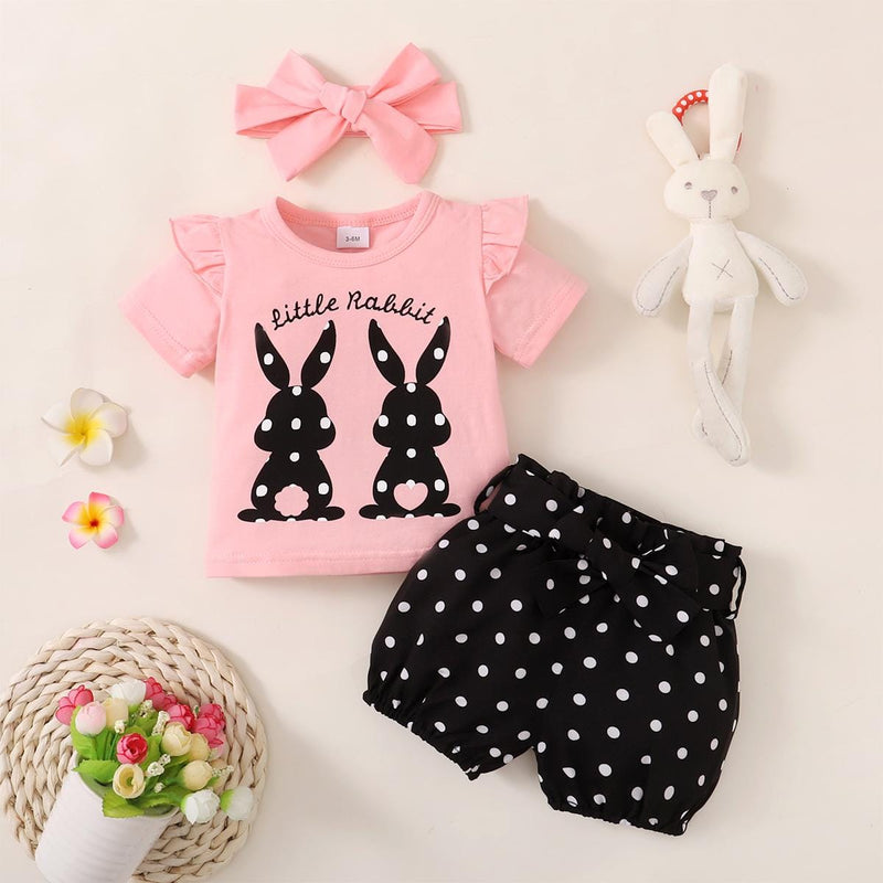 Baby 3PCS Print T-shirt+Polka Dots Shorts+Headwear Outfit Set   1205746 - TUZZUT Qatar Online Shopping