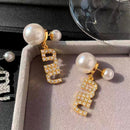 Pearl Earrings with Zircon Letters Earrings - TUZZUT Qatar Online Shopping