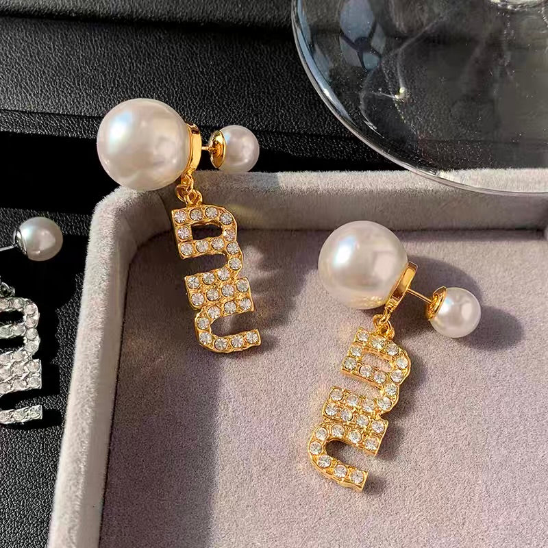 Pearl Earrings with Zircon Letters Earrings - TUZZUT Qatar Online Shopping