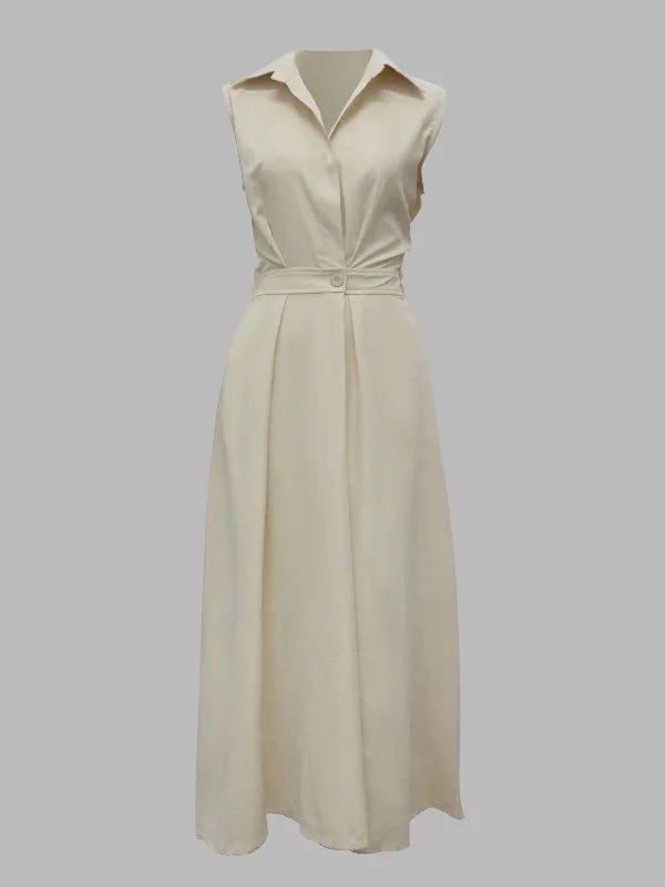 Sleeveless Solid Color Lapel Midi Dresses 116618 Sleeveless Solid Color Lapel Midi Dresses 116618