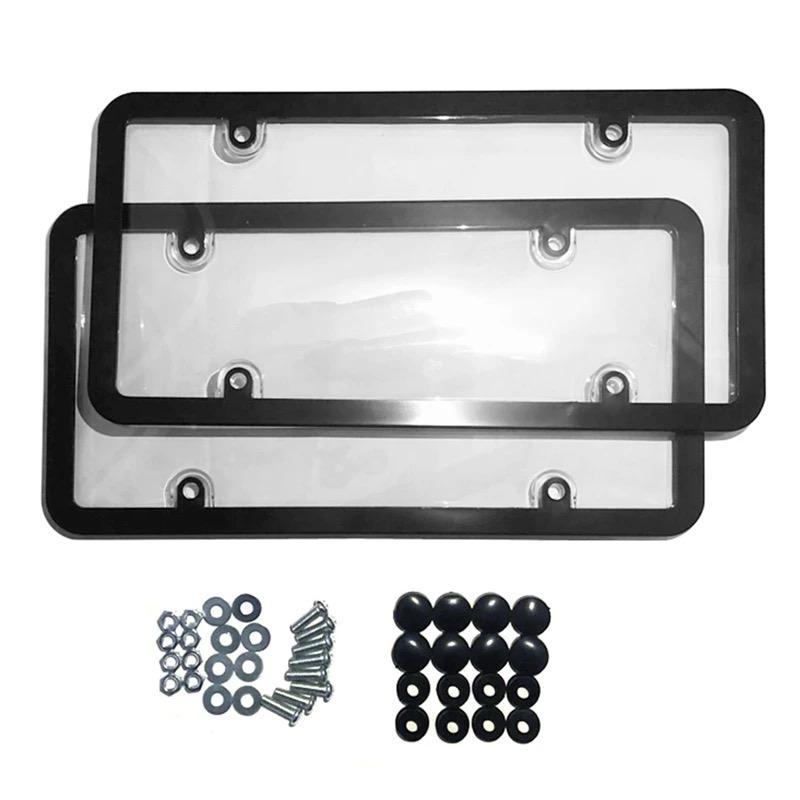 2PCS Universal Tinted Smoked License Plate Tag Shield Cover and Frame