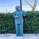 Stylish Solid Color Malaysia Plus Size Women Baju Kurung Modest Islamic Clothing Sets Pleated 2 Pcs Abaya Suit    S397400 - TUZZUT Qatar Online Shopping