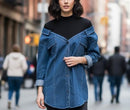Women's Denim Coat Lapel Patchwork Pocket Single Breasted Belt Fake Two Piece Shirt Jackets 79128 - TUZZUT Qatar Online Shopping
