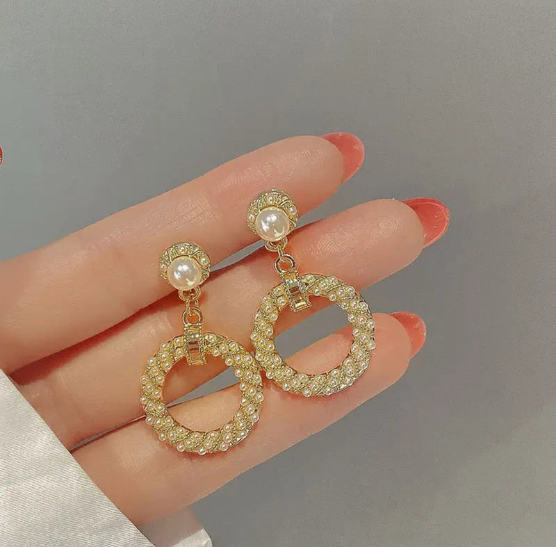 Circle Earrings Fashion Pearl Earrings Rhinestone - Tuzzut.com Qatar Online Shopping