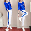 2 Pcs Women's Short Sleeve Solid Color T-shirt Sets M 583251 - TUZZUT Qatar Online Shopping