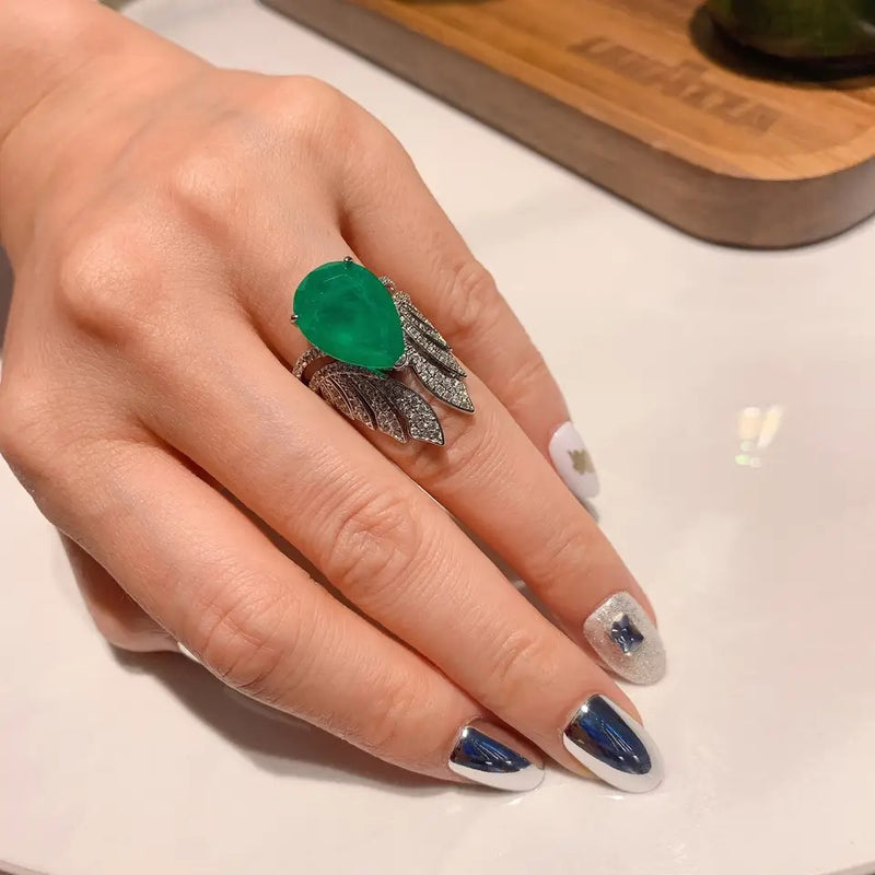 Green Water Drop Ring Lab Emerald Cubic Zirconia Silver Color Rings For Women S4506973 - TUZZUT Qatar Online Shopping
