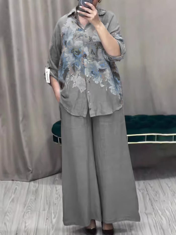 2 Pcs Women's Long Sleeve Floral Shirt Sets 573466 - TUZZUT Qatar Online Shopping