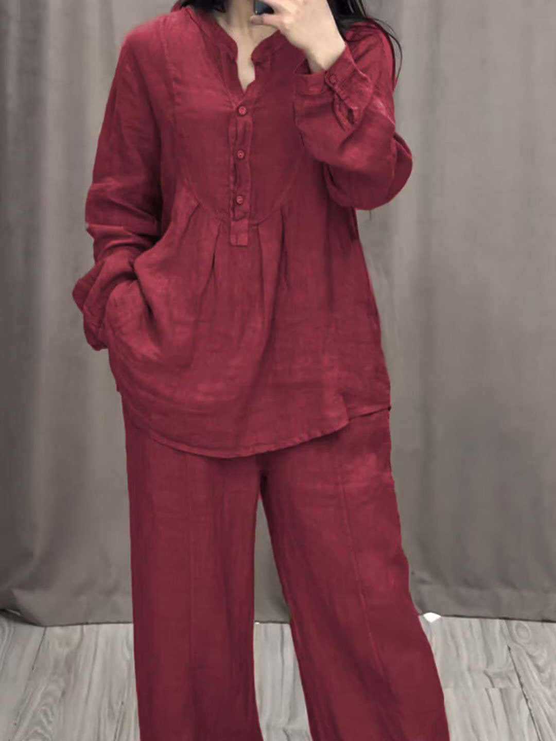 2 Pcs Women's Long Sleeve Solid Color Shirt Sets XL 592537 2 Pcs Women's Long Sleeve Solid Color Shirt Sets XL 592537