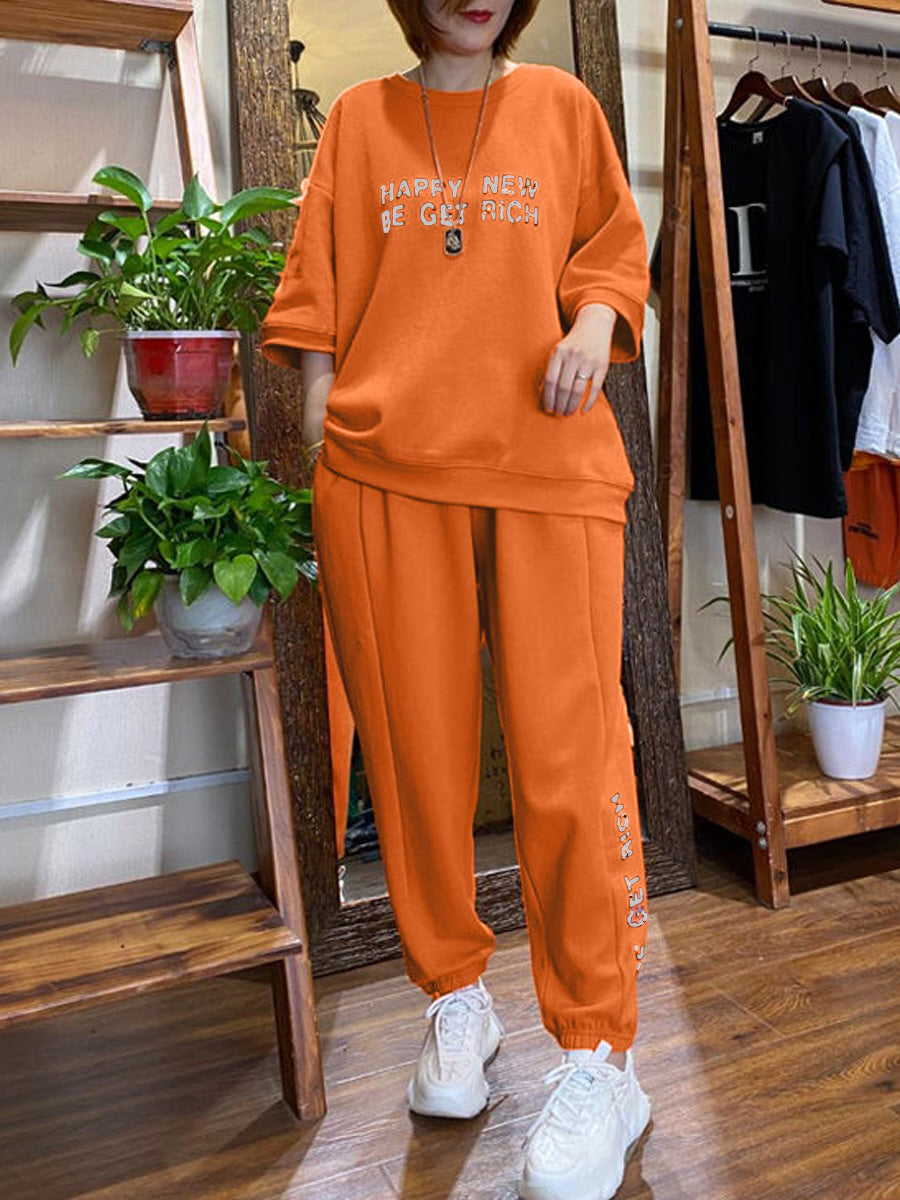 2 Pcs Women's Long Sleeve Letter/Number T-shirt Sets 558214 2 Pcs Women's Long Sleeve Letter/Number T-shirt Sets 558214