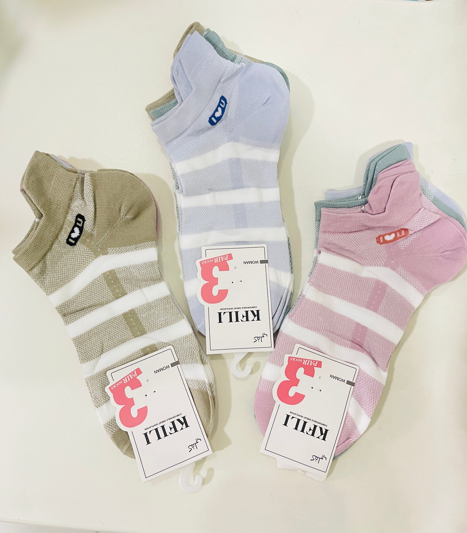 3 Pairs KFILI Women’s Socks Free Size 7468 - Assorted 3 Pairs KFILI Women’s Socks Free Size 7468 - Assorted