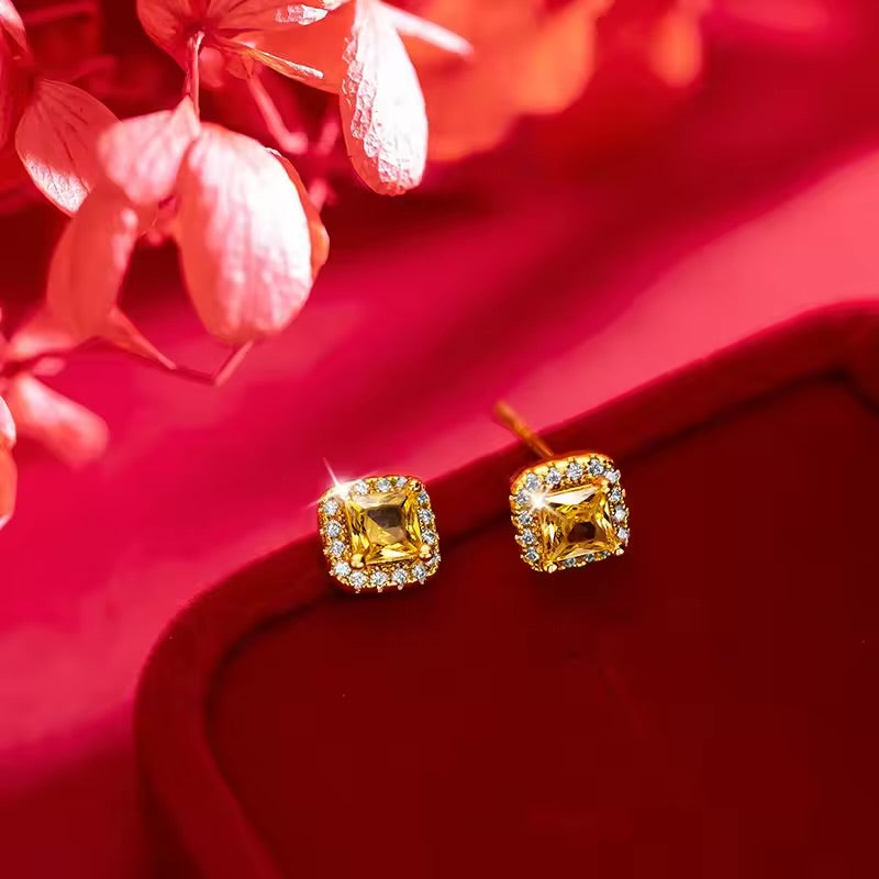 Women Square Zircon Necklace+Ring+Stud Earrings Jewelry B294799