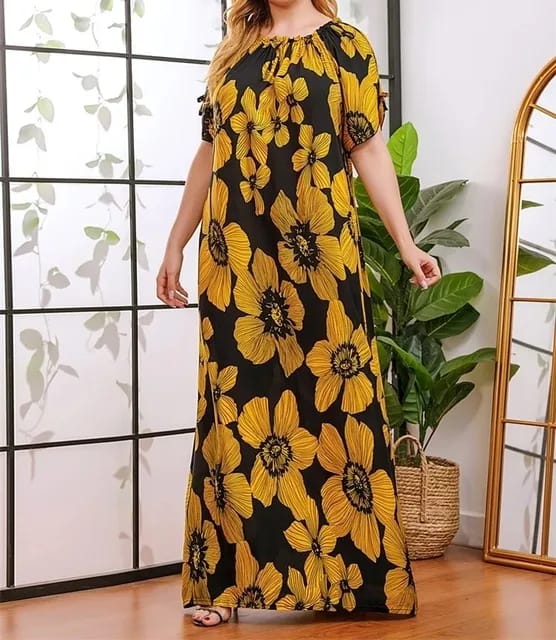 Summer Fashion Vintage Women Plus Size Casual O-neck Short Sleeve Floral Print Maxi Dresses X4607108