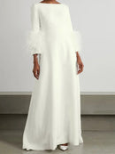 Elegant Simple Black And White Feather Long Sleeve Party Dress M 111150 - TUZZUT Qatar Online Shopping