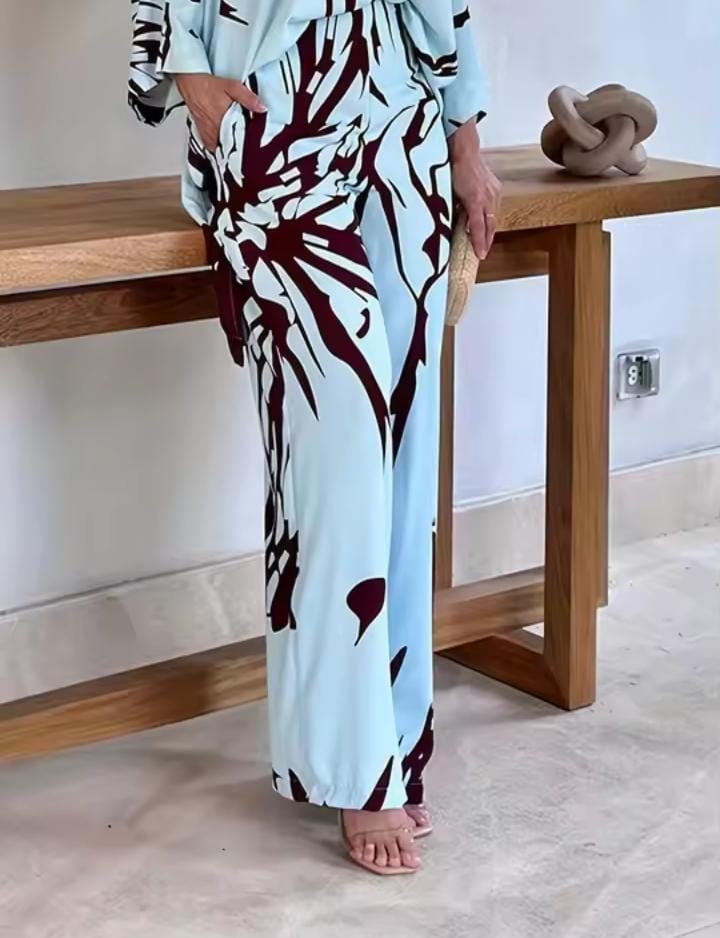 Women's Long-Sleeved Top Wide-Leg Pants Set 124972 Women's Long-Sleeved Top Wide-Leg Pants Set 124972