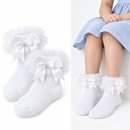 Girls’ White Ruffle Ankle Socks with Satin Bows S5119326