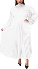 Womens Elegant Plus Size Crew Neck Pleated Maxi Dress Fall Winter Swing Dresses Casual Solid Color Long Sleeve Dress     92210707 - TUZZUT Qatar Online Shopping