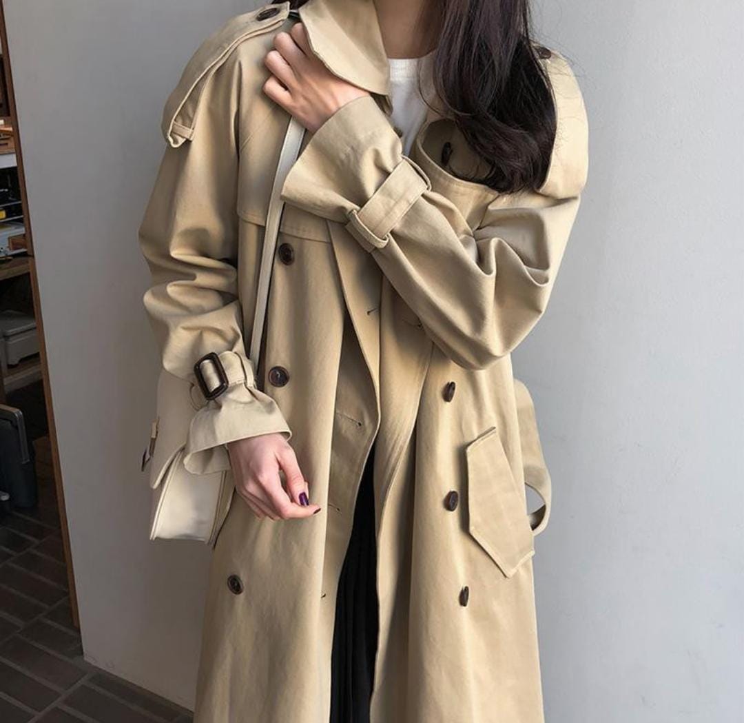 Spring Autumn Trench Coat Clothes Long Korean Fashion Double Breasted Windbreaker Student Loose Overcoat B-35321 Spring Autumn Trench Coat Clothes Long Korean Fashion Double Breasted Windbreaker Student Loose Overcoat B-35321