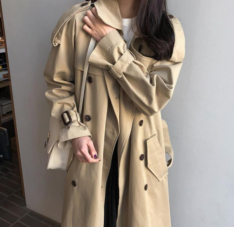 Spring Autumn Trench Coat Women Clothes Long Korean Fashion Double Breasted Windbreaker Student Loose Ladies Overcoat B-35321 - Tuzzut.com Qatar Online Shopping