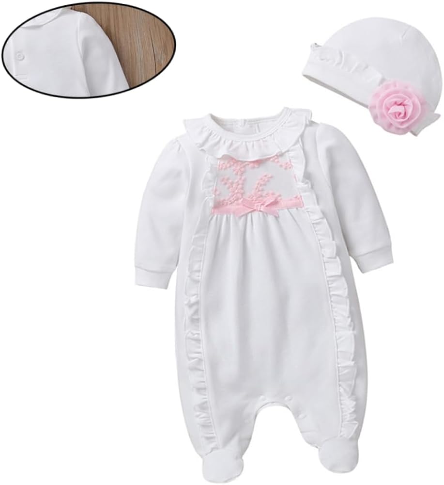 Newborn Baby Girls Button One Piece Long Sleeve Jumpsuit 578414 Newborn Baby Girls Button One Piece Long Sleeve Jumpsuit 578414