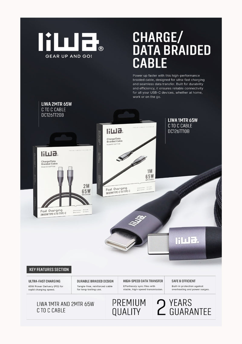 Liwa Type C To C Cable 65W /2M /DC126TT20B - TUZZUT Qatar Online Shopping