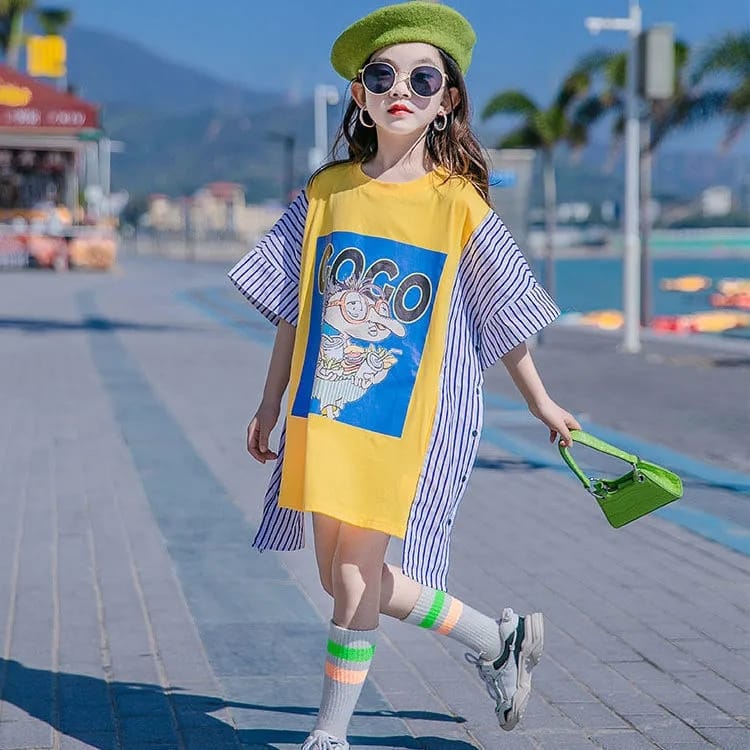 Children Letter Long T-Shirts Summer Tops Short Sleeve Clothing Kids Tees Dress for Girls S4478892 - Tuzzut.com Qatar Online Shopping