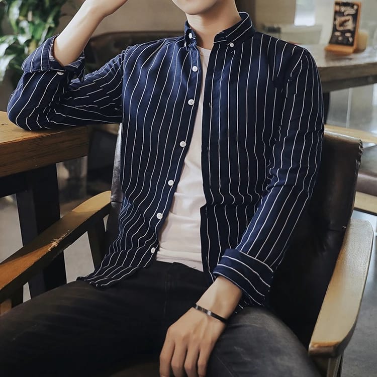 Korean Men's Fashion Business Casual Long Sleeve Stripe Shirt S039193 Korean Men's Fashion Business Casual Long Sleeve Stripe Shirt S039193
