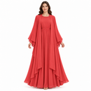 Women’s Coral Red Maxi Dress with Matching Flowing Overlay D-20