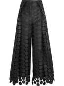 High Waisted Wide Leg Hollow Polka Dot Solid Color Pants Trousers L 127316 - TUZZUT Qatar Online Shopping