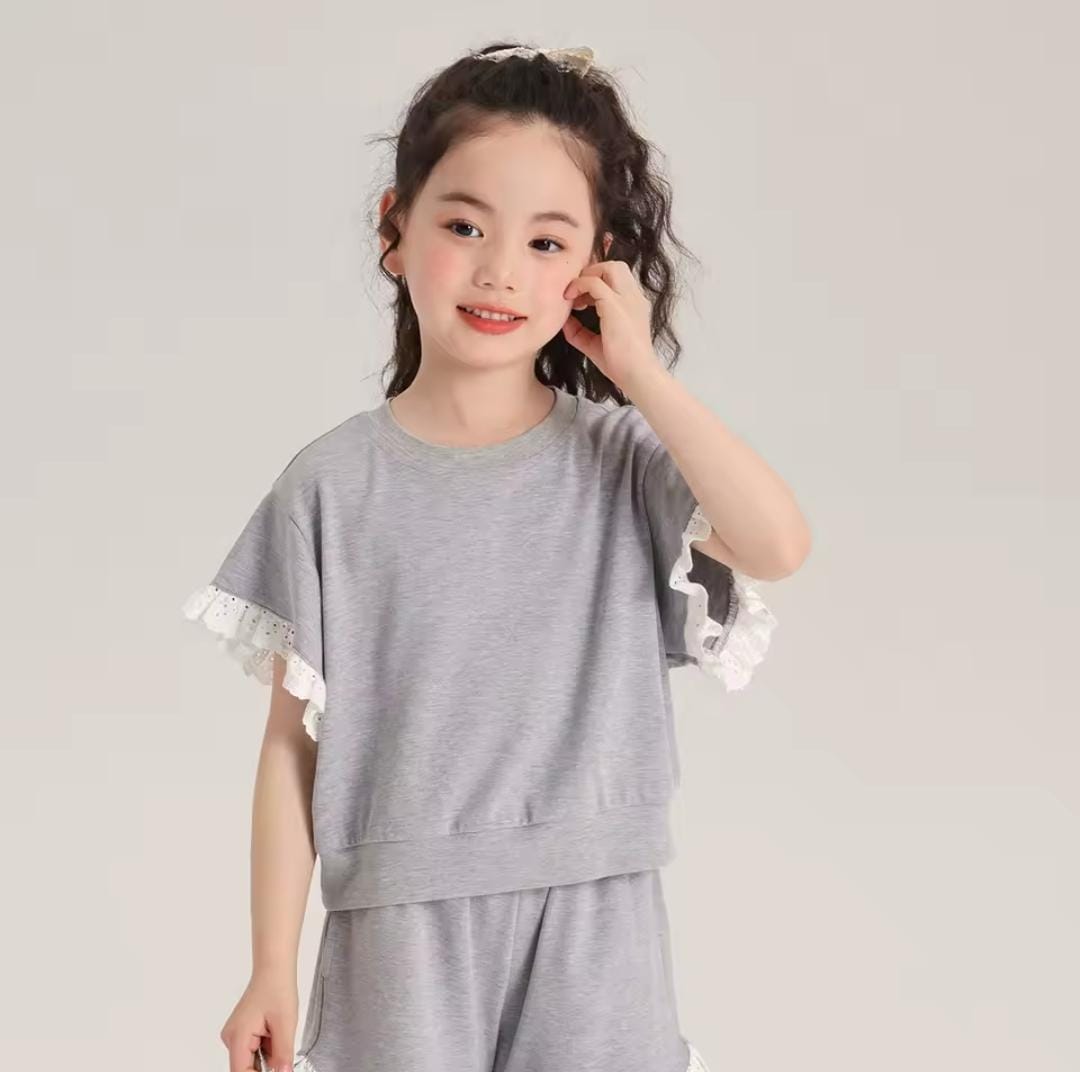 Girl Summer Lace Knit Short Sleeve Shorts Set 1464615 Girl Summer Lace Knit Short Sleeve Shorts Set 1464615