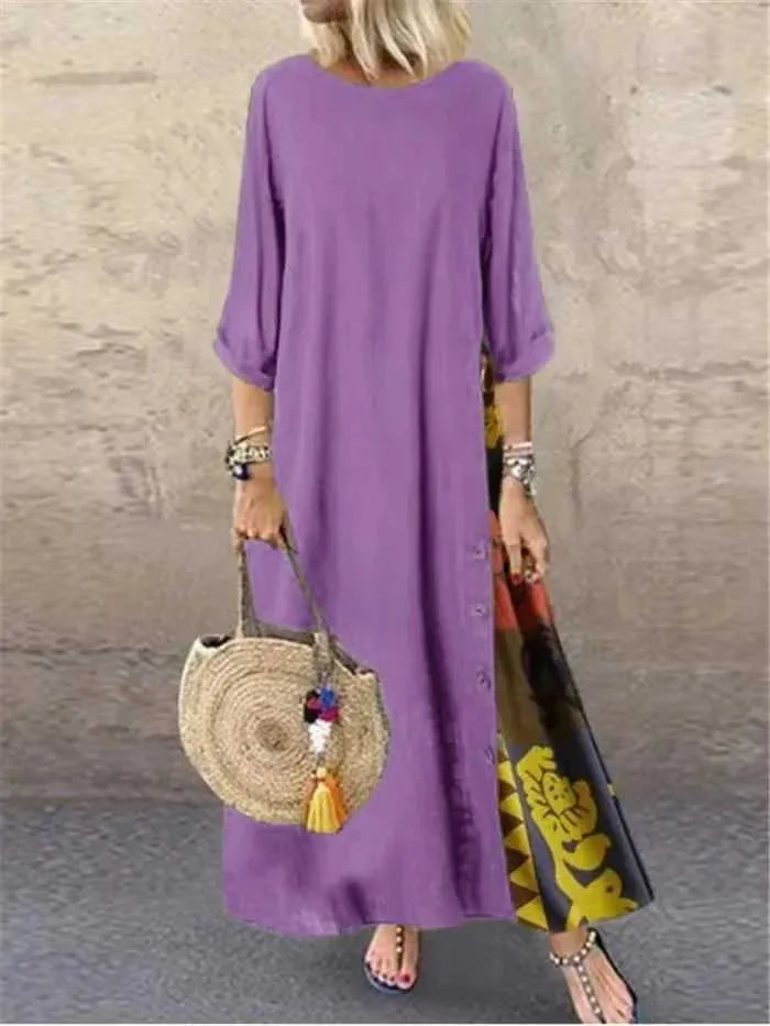 Women's Fashion Print Round Neck Long Dress B-160038 Women's Fashion Print Round Neck Long Dress B-160038