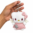 White Plush Cat Keychain with Pink Bow & Silver Star CATK1139