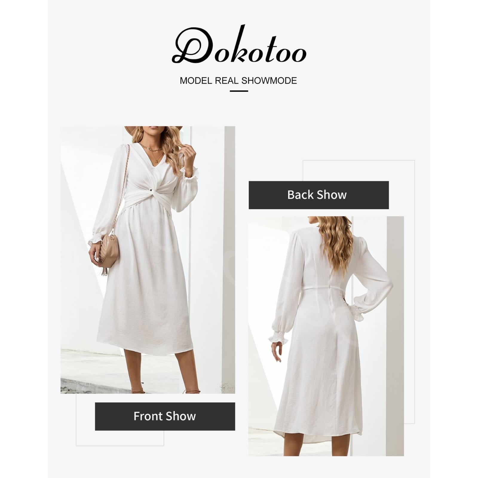 Women's V Neck Midi Dress Casual Ruffled Long Sleeve Back Keyhole High Waist A-line Dresses B79054 Women's V Neck Midi Dress Casual Ruffled Long Sleeve Back Keyhole High Waist A-line Dresses B79054