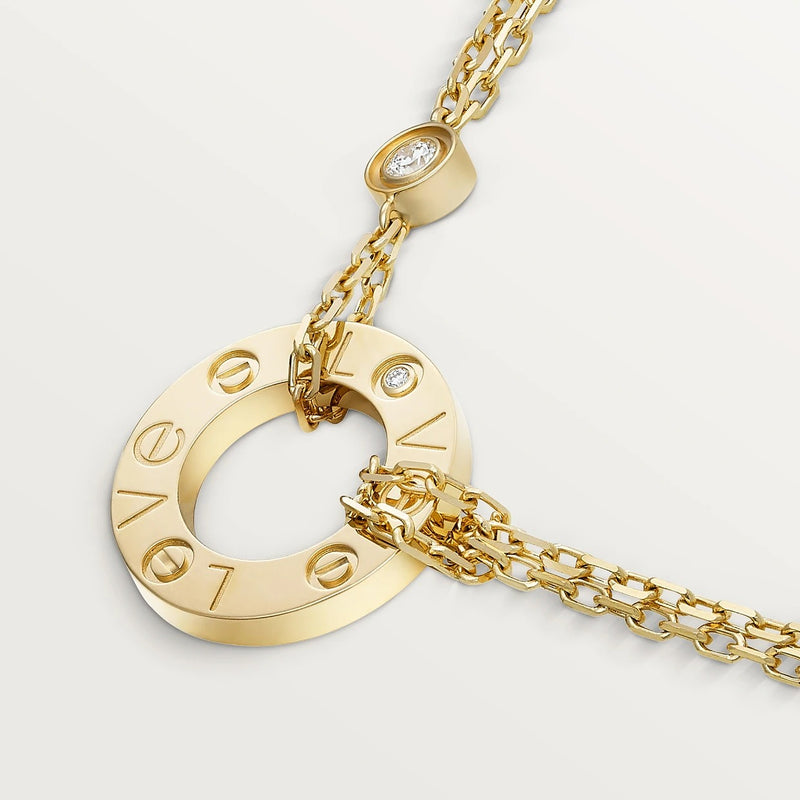 LOVE Necklace 2 Diamonds Yellow Gold DN2025 - TUZZUT Qatar Online Shopping
