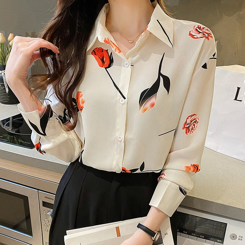 Women's Regular Long Sleeve Floral Shirts & Blouses M 387257
