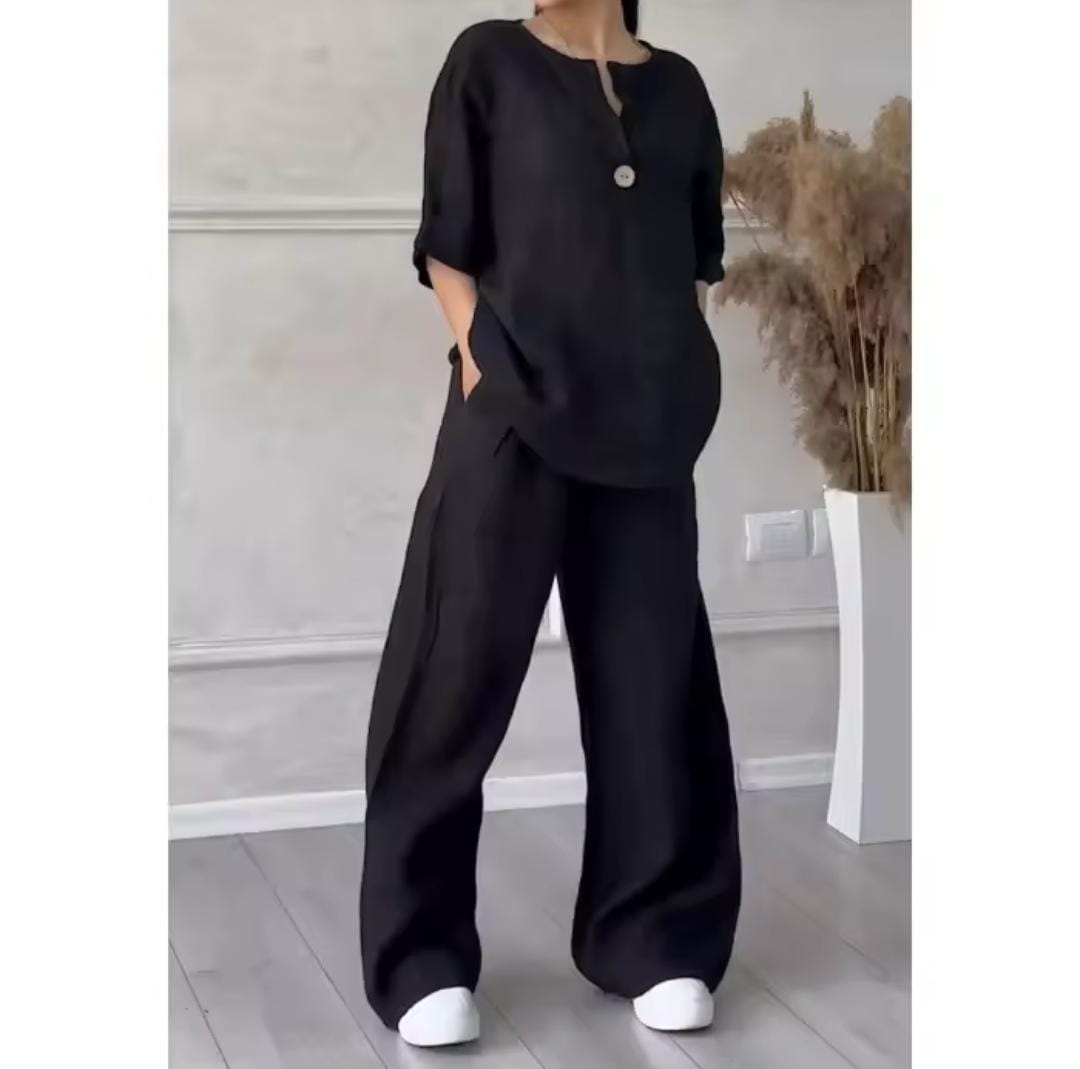 Comfortable Loose Linen Wide-Leg Pants Set B-311209 Comfortable Loose Linen Wide-Leg Pants Set B-311209