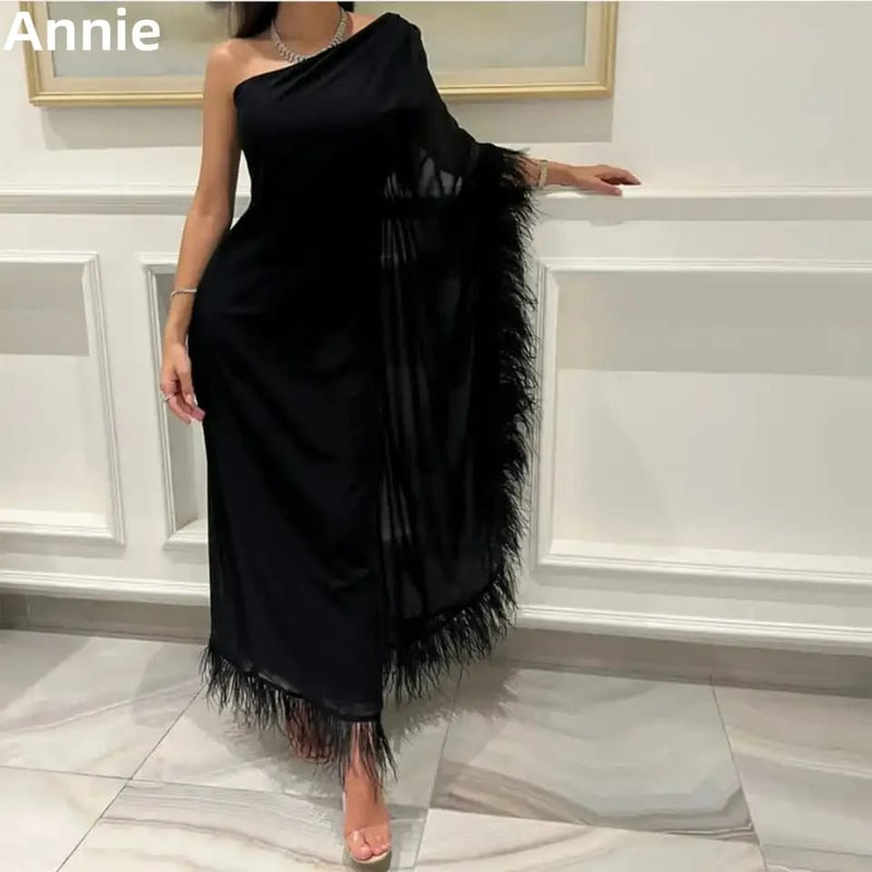 Handmade Gorgeous Feathers Prom Dresses Black Luxury Evening Dress Mermaid Elegant Ladies Party Dinner 3XL 070569608 - Tuzzut.com Qatar Online Shopping