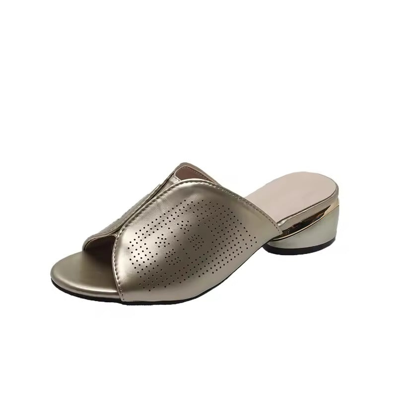 Gold Soft Leather Heeled Sandals 47605