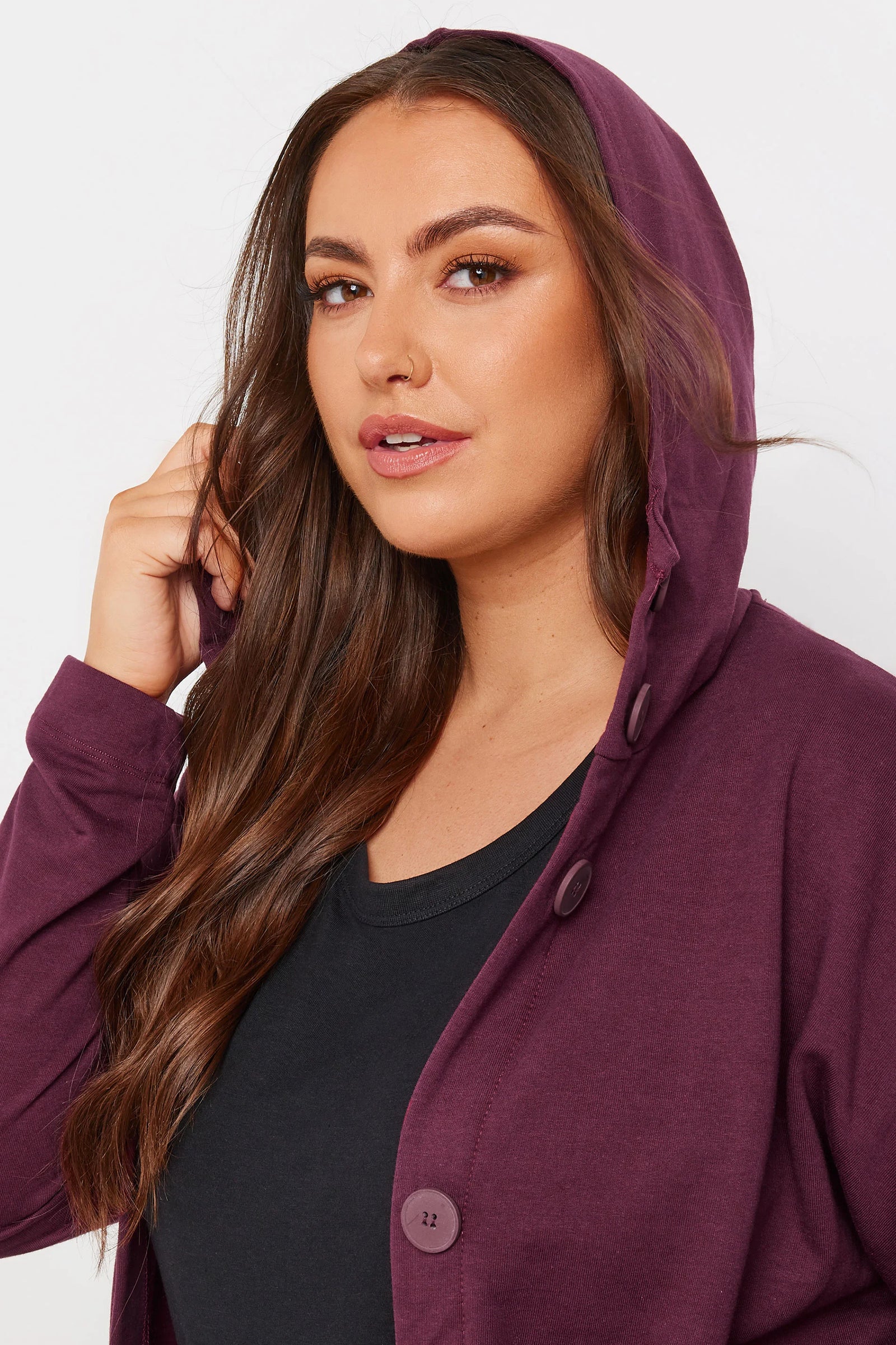 Curve Button Through Hooded Maxi Jacket 55943 Curve Button Through Hooded Maxi Jacket 55943