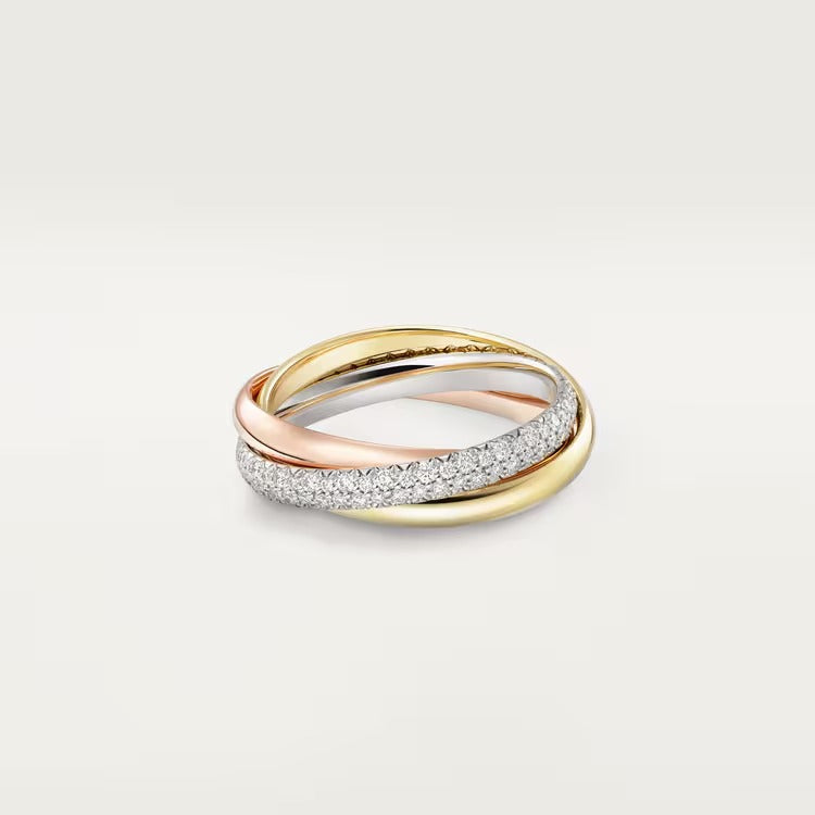 Trinity Ring Rose Yellow and White Gold Diamonds DN2028 - TUZZUT Qatar Online Shopping