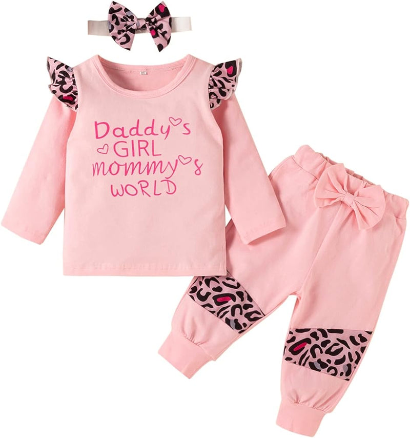New Born Baby Sets Toddler Infant Baby Girls 2PCS Clothes Set Letter Leopard Printed Elephant Baby Girl Gifts 9-12 Months 20026027