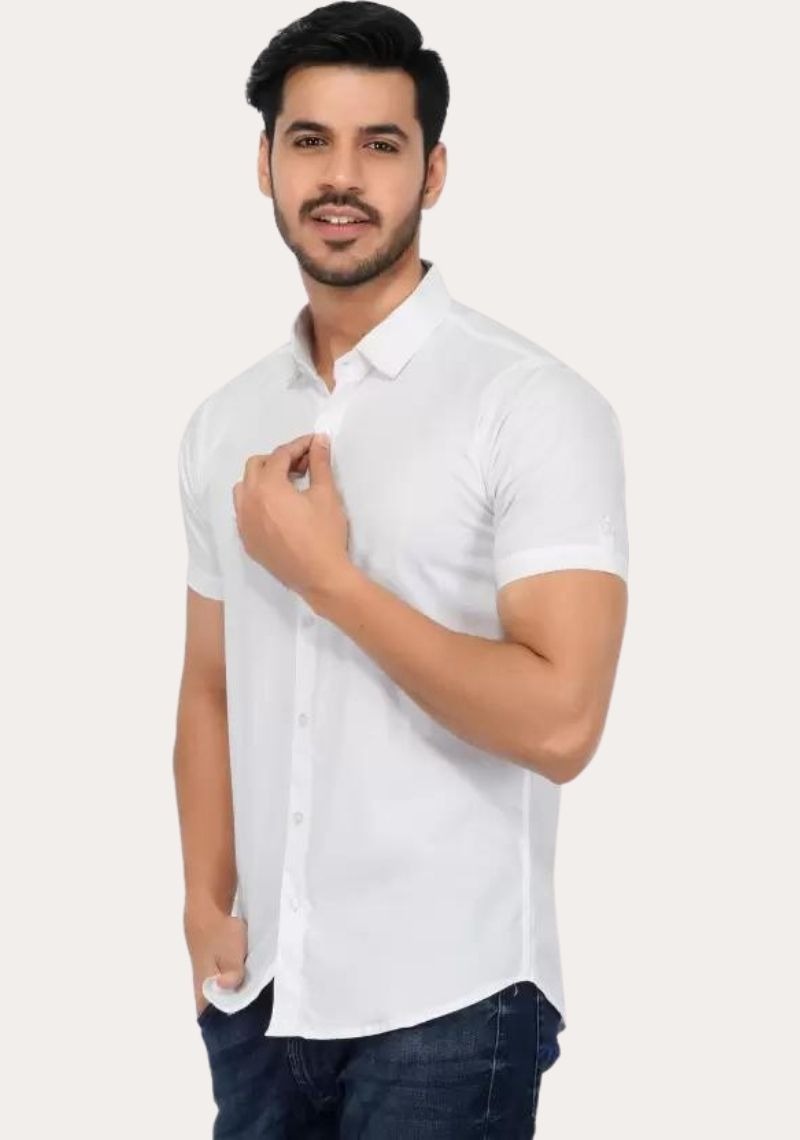 Men's Warm Short Sleeve Slim Fit White Shirt M-17 Men's Warm Short Sleeve Slim Fit White Shirt M-17
