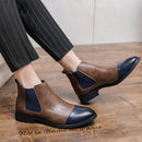 Boots for Men Elastic Sided Two Tone Cowhide Leather Non Slip Waterproof Slip   ST14181 - TUZZUT Qatar Online Shopping