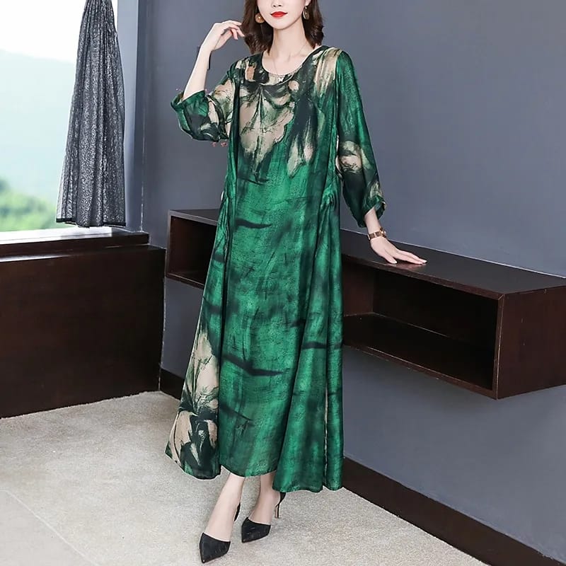 Loose Casual Print Mulberry Silk Maxi Dress Spring Summer Vintage 4XL Plus Size Dress Elegant Women Bodycon Party X3079368 Loose Casual Print Mulberry Silk Maxi Dress Spring Summer Vintage 4XL Plus Size Dress Elegant Women Bodycon Party X3079368