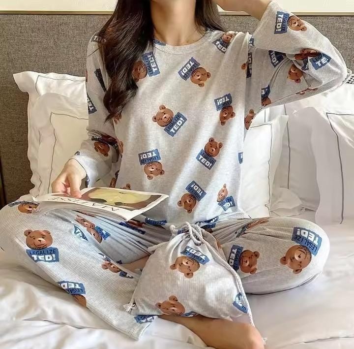 Cartoon Cute Plaid Long Sleeve Pajamas Set   S4112422 - TUZZUT Qatar Online Shopping