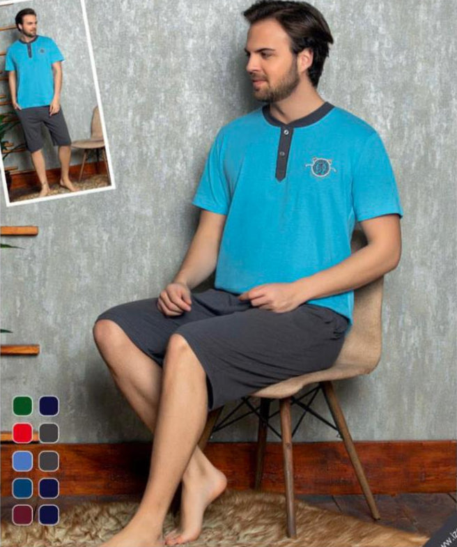 Men's Plus Size V-Neck Short Sleeve Pajamas Set-8222 Men's Plus Size V-Neck Short Sleeve Pajamas Set-8222