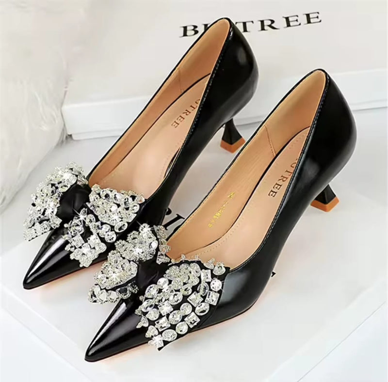 Rhinestone Butterfly Lady Low Heel Shoes S3083 - TUZZUT Qatar Online Shopping